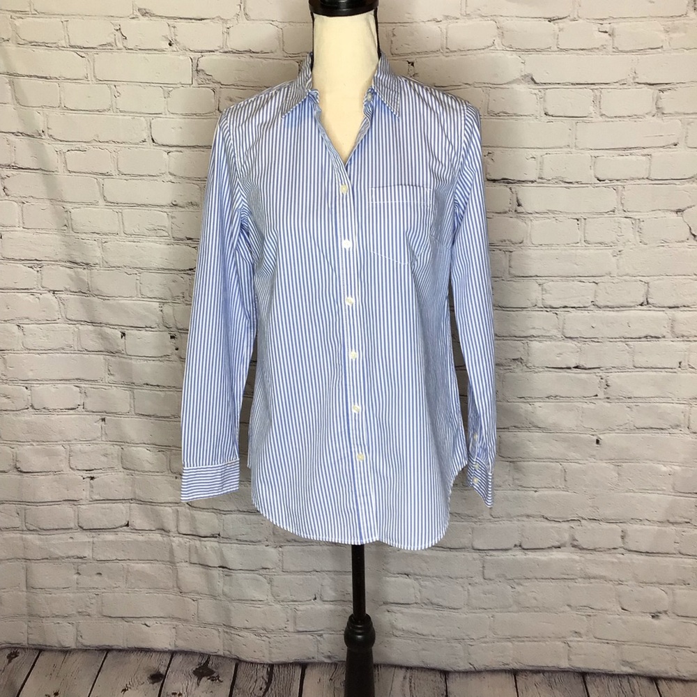Lands’ End Blue White Cotton Toile Striped Long Sleeve Tunic 2 NWT